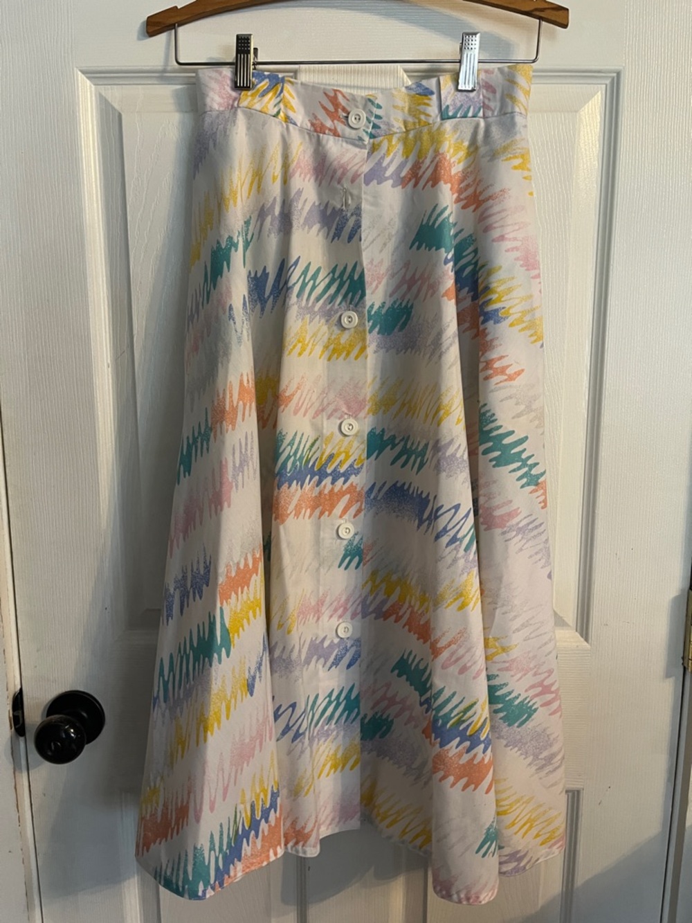 Button-Front A-Line Midi Skirt in Pastel Multi